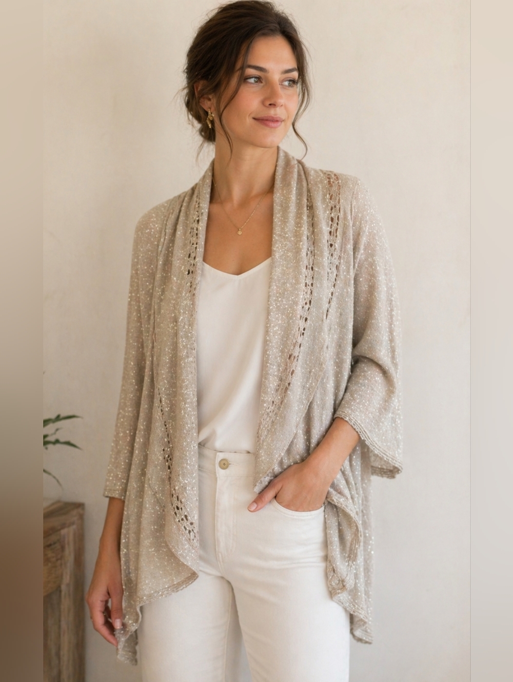 Alfani Gold Metallic Shimmer Open-Front Cardigan